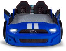 Дитяче ліжко машина Mustang Full Extra Blue 190х90 см з підсвічуванням, музикою, шкіряний салон, пультом